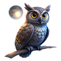 majestic timeless A wise old owl perched on a branch in a dark forest, illuminated by a single ray of moonlight, digital art in a dark fantasy style png