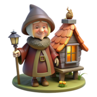 dazzling avant garde A wise old Slavic Baba Yaga, her hut standing on chicken legs in a dark forest, lit by a single window, in a folk art style original png