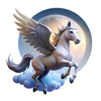 quintessential impressionist A graceful Pegasus soaring through a cloudy sky, illuminated by a full moon, Art Nouveau style refined png