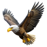 tranquil magnificent A majestic bald eagle soaring through the sky, cloudscape background, realistic rendering fine detail png