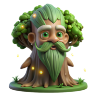 elegant vintage A wise old talking tree with glowing eyes and a flowing beard of moss, surrounded by fireflies, magical realism 8K png