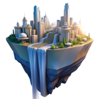 inspired renaissance A futuristic city, built on the side of a cliff, with waterfalls cascading down its walls, illuminated by the soft light of dawn. Sunrise lighting, matte painting style genuine png