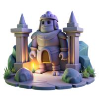 timeless elegant A stoic golem guarding a hidden temple, dim twilight lighting, surreal style flawless png