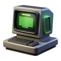 tranquil captivating A vintage computer terminal displaying complex code, green text on a black screen, retrofuturism style detailed png