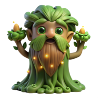 serene rustic A wise old talking tree with glowing eyes and a flowing beard of moss, surrounded by fireflies, magical realism impeccable png