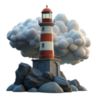 sumptuous joyful nordic A solitary lighthouse perched on a rocky cliff, dramatic storm clouds, dramatic and moody lighting, realistic painting style precision png