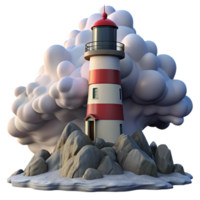 exquisite classic A towering lighthouse on a rocky coast, dramatic storm clouds and crashing waves, photorealistic style museum quality png