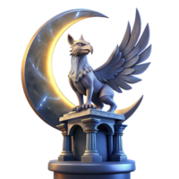 beautiful traditional A majestic griffin perched atop a crumbling obsidian tower, bathed in the ethereal glow of a triple moon, Art Nouveau style sharp png