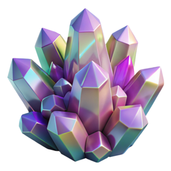 signature renaissance A cluster of crystalline structures, in shades of amethyst and quartz, with refracted light creating rainbow highlights crisp png