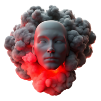 acclaimed renaissance A dense cloud of smoke swirling in the shape of a human face, backlit by a dramatic red light, chiaroscuro style fine detail png