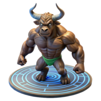 dazzling surreal A powerful Minotaur standing in the labyrinth, muscles rippling in the torchlight, realistic and detailed, high quality png