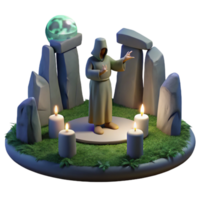 elegant romantic organic A mysterious druid performing a ritual in a stone circle, soft moonlight, Celtic style flawless png