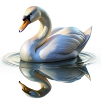 intense hypnotic A graceful swan gliding across a still lake, its reflection shimmering in the water, in a serene, elegant style genuine png