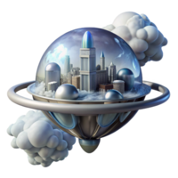 wonderful exemplary A floating city above a gas giant, metallic and glass structures, swirling clouds, science fiction atmosphere, futuristic style, png