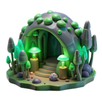 extraordinary nordic A subterranean cave dwelling with bioluminescent fungi, eerie green light, organic architecture, fantastical atmosphere, sense of mystery impeccable png
