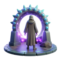 beautiful nordic A lone figure in a hooded cloak stands before a giant portal shimmering with otherworldly energy. Fantasy sci fi style, ethereal lighting crisp png