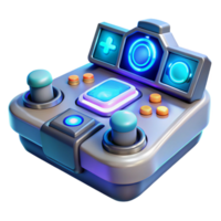 distinguished avant garde A futuristic control panel with glowing buttons and holographic displays, illuminated by a soft blue light, cyberpunk style genuine png