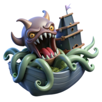 joyful pristine A monstrous kraken attacking a ship, dark and turbulent ocean, cinematic style original png