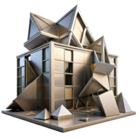 distinctive gothic A decontructivist building with fragmented shapes, sharp angles, metallic surfaces, dramatic shadows high quality png
