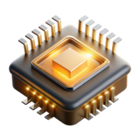 serene futuristic A single microchip, magnified to reveal its intricate layers and golden circuits, lit by a dramatic, chiaroscuro spotlight masterfully captured png
