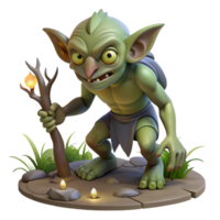 energetic enchanting A mischievous goblin scavenging in a dark forest, low key lighting, grotesque art style crisp png