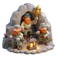 unparalleled industrial A group of dwarves mining for gems in a mountain cave, flickering lantern light, detailed and gritty style precision png