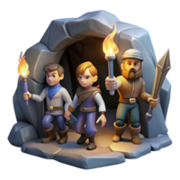mesmerizing dreamy creative A group of adventurers exploring a dark and mysterious cave, flickering torchlight, in a classic dungeon crawler style masterfully captured png