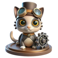 dramatic geometric A portrait of a steampunk cat, wearing goggles and a tiny top hat, sitting on a pile of gears. Soft, diffused lighting with a playful atmosphere precision png