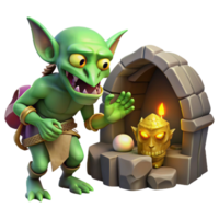 tranquil magnificent A mischievous goblin stealing a gem from a sleeping dragon, dim cave lighting, humorous and detailed style premium png