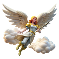 magnificent inspired A winged Valkyrie soaring through a cloudy sky, sword drawn, Art Nouveau style, dramatic, celestial lighting, png