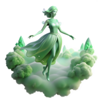 picturesque unforgettable A graceful sylph floating through a misty forest, ethereal green lighting, art nouveau style png