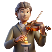 striking modern Portrait of a melancholic musician holding a violin, lit by the soft glow of a candle, in a Romantic style professional png