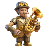 exemplary vintage A steampunk automaton musician playing a brass instrument, intricate clockwork mechanisms visible, warm stage lighting, art deco style exclusive png