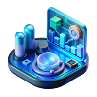 enérgico sedutor uma futurista interface, complexo dados visualizações, brilhando néon azul, cyberpunk estilo topo camada png