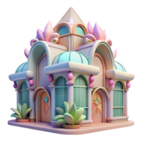 enchanting notable An Art Nouveau building with flowing lines, floral motifs, stained glass windows, soft pastel colors png