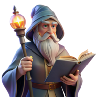 timeless rustic A wise old wizard with a long white beard and glowing staff studying an ancient, levitating tome in a dimly lit library, warm, mysterious lighting, Renaissance painting style detailed png