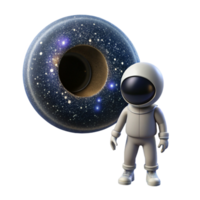 mesmerizing playful surreal A lone astronaut gazing at a colossal black hole, stars swirling around it, depicted in a photorealistic style with cosmic dust particles masterfully captured png