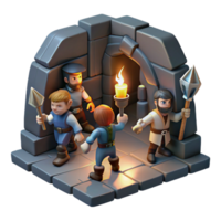 majestic ethereal urban A group of adventurers exploring a dark dungeon, torchlight, dungeon crawler art style ultra HD png