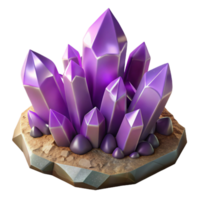hypnotic joyful avant garde A cluster of amethyst crystals growing on a rock, soft ambient light, fantasy art style gallery standard png