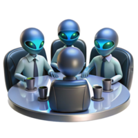 playful stunning A group of alien diplomats, with skin like polished obsidian and eyes like glowing embers, meets in a holographic conference room. Sci fi style, formal lighting 4K png