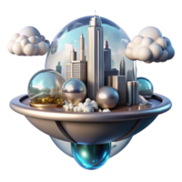 quintessential futuristic A floating city above a gas giant, metallic and glass structures, swirling clouds, science fiction atmosphere, futuristic style, gallery standard png