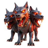beautiful coastal A fearsome Cerberus guarding the gates of the underworld, its three heads snarling, bathed in the red glow of hellfire. Gothic style flawless png