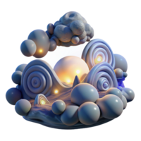 unparalleled mid century A digital rendering of a fractal landscape, with swirling clouds and glowing orbs, illuminated by a soft, ethereal glow. Fantasy style, otherworldly 8K png