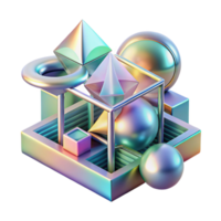 distinguished elegant A complex, layered composition of geometric shapes and lines, with a holographic texture and a shifting color scheme. Ray tracing high quality png