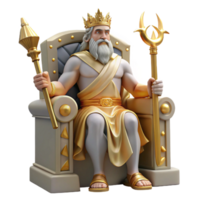 iconic rustic A majestic Zeus, the king of the Olympian gods, holding a lightning bolt, seated on a golden throne, surrounded by clouds. Baroque style 4K png