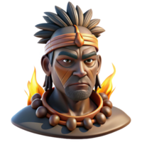 beautiful acclaimed Portrait of a tribal chieftain with elaborate face paint and headdress, illuminated by the warm glow of a campfire, in a realistic portrait style png