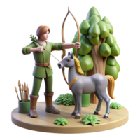 passionate gorgeous A wise centaur teaching archery to a young human, surrounded by towering trees, fantasy art style, dappled forest light handcrafted png