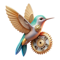 coveted modern A delicate, clockwork hummingbird, gears and springs exposed, hovering amidst steam and cogs, soft, diffused lighting, intricate line art style 4K png
