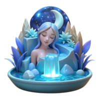intense radiant A celestial nymph bathing in a moonlit waterfall, ethereal and glowing, Art Nouveau style, soft, blue lighting, crisp png
