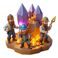 alluring notable A group of adventurous dwarves mining for gems in a cavern illuminated by glowing crystals. Warm, flickering light, fantasy realism style png
